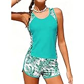 blibean Girls Swimsuits Two Piece Floral Tankini Sets with Chest Pad Size 6-15 Years