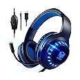 Pacrate Gaming Headset for PS5/PS4/Xbox One/Nintendo Switch/PC/Mac, PS5 Headset with Microphone Xbox Headset with LED Lights, Noise Cancelling PS4 Headset for Kids Adults - Blue