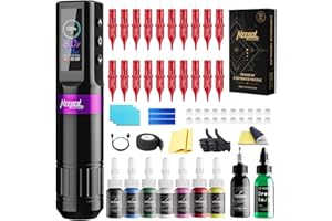 Tattoo Kit for Beginners Complete Set, Neebol Wireless Tattoo Gun Kit with LED Display, 20Pcs Tattoo Cartridge Needles, 8Pcs Premium Inks, F7