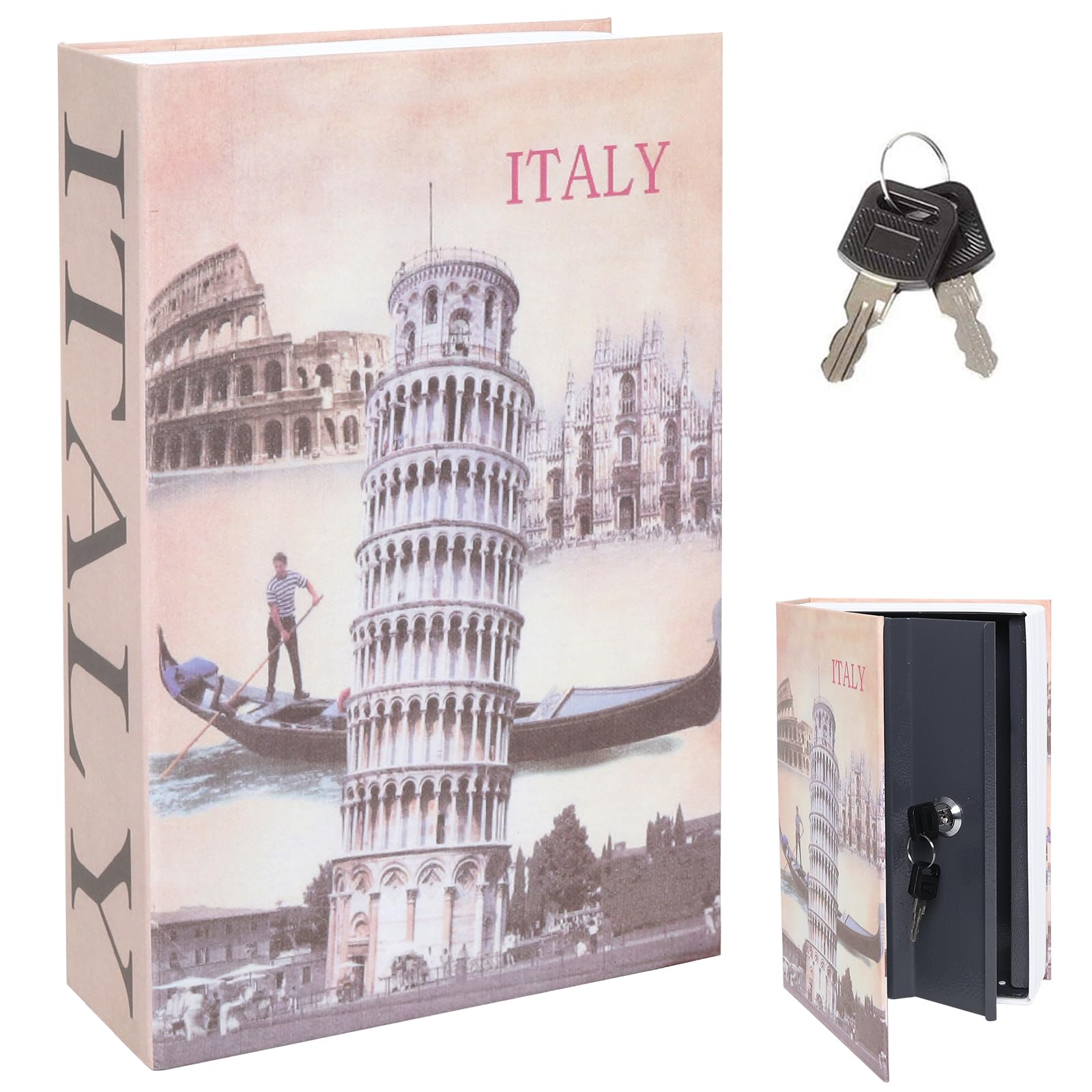 Diversion Book Safe with Key Lock, Parrency Hidden Safe Box of Classical Design, Medium, Italy, 9 1/2" x 6" x 1 1/3", SBH-M016
