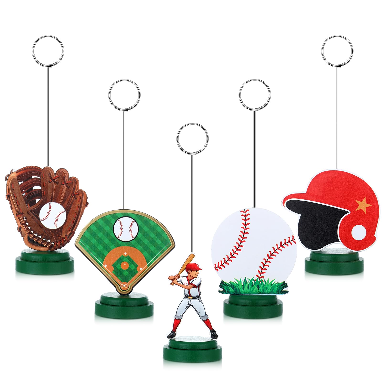 Photo 1 of RattanView 5 Pcs Baseball Photo Balloon Holder Table Centerpieces Holders Baseball Themed Decoration Place Card Holder Photo Clips Holder for Home Birthday Wedding Party Decor