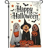 Cuiliqun Happy Halloween Dog Pumpkin Garden Flags for Outside 12x18 Double Sided Polyester Golden Retriever Fall Autumn Witch Hat Yard Flag Outdoor House Yard Sign Falgs for Party Holiday Decorations