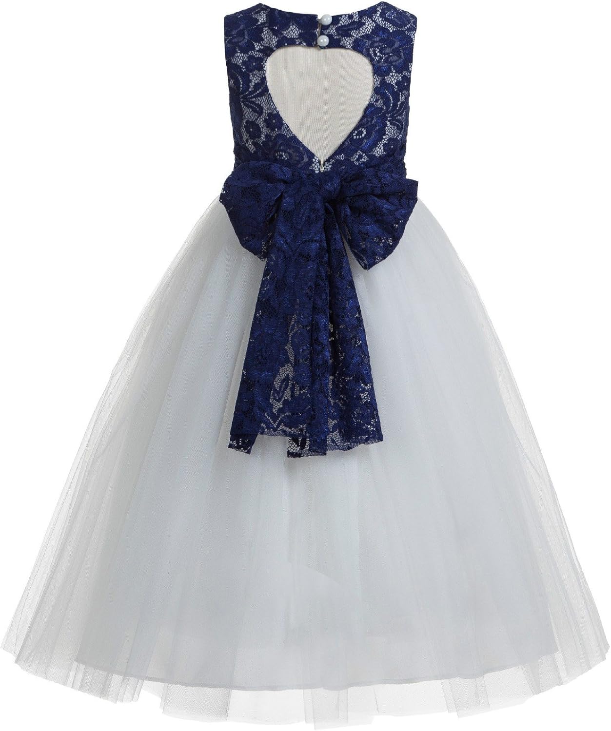 tulle and lace flower girl dress with heart cutout
