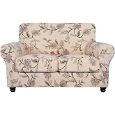 SearchI Stretch Sofa Cover Printed Couch Cover, Floral Pattern 3 Pieces Loveseat Slipcover with 2 Separate Cushion Cover, Washable Furniture Protector for Living Room(Loveseat, Yellow+Flower)