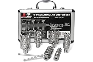 S&F STEAD & FAST Annular Cutter Set, 2 inch Depth of Cut, 7/8, 1-1/8, 1-1/4, 1-1/2, 1-3/4, 2" Cutting Diameter, 3/4 Weldon Shank, Mag Drill Bits Kit for Magnetic Drill Press