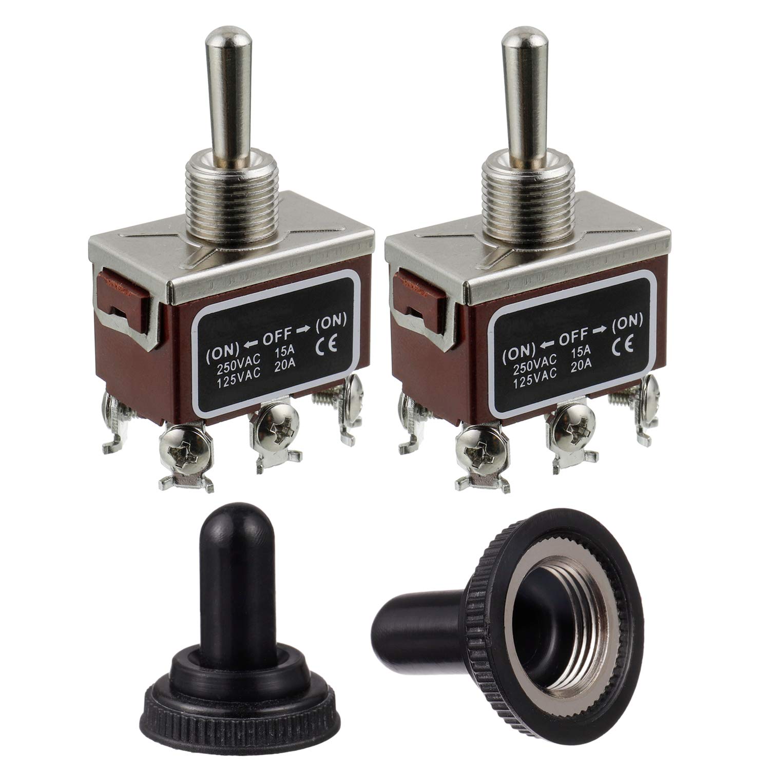 BOJACK RT1322FS Toggle Switch 125V 20A Momentary Automatic reset Switches 250V 15A DPDT ON -OFF- ON 6 terminal pin Rocker Switch with Metal Waterproof Cap (Pack of 2 pcs)