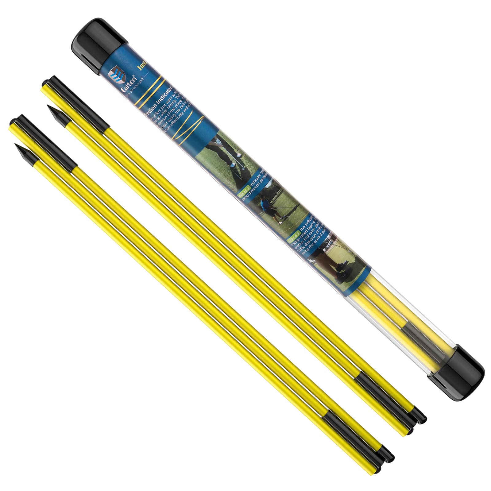 MoKo Golf Alignment Stick, 2 Pack Swing Trainer Tool, 48" Collapsible Alignment Stick Golf Training Aid for Aiming, Putting, Posture Corrector, Golf Practice Sticks with Clear Tube Case, Yellow