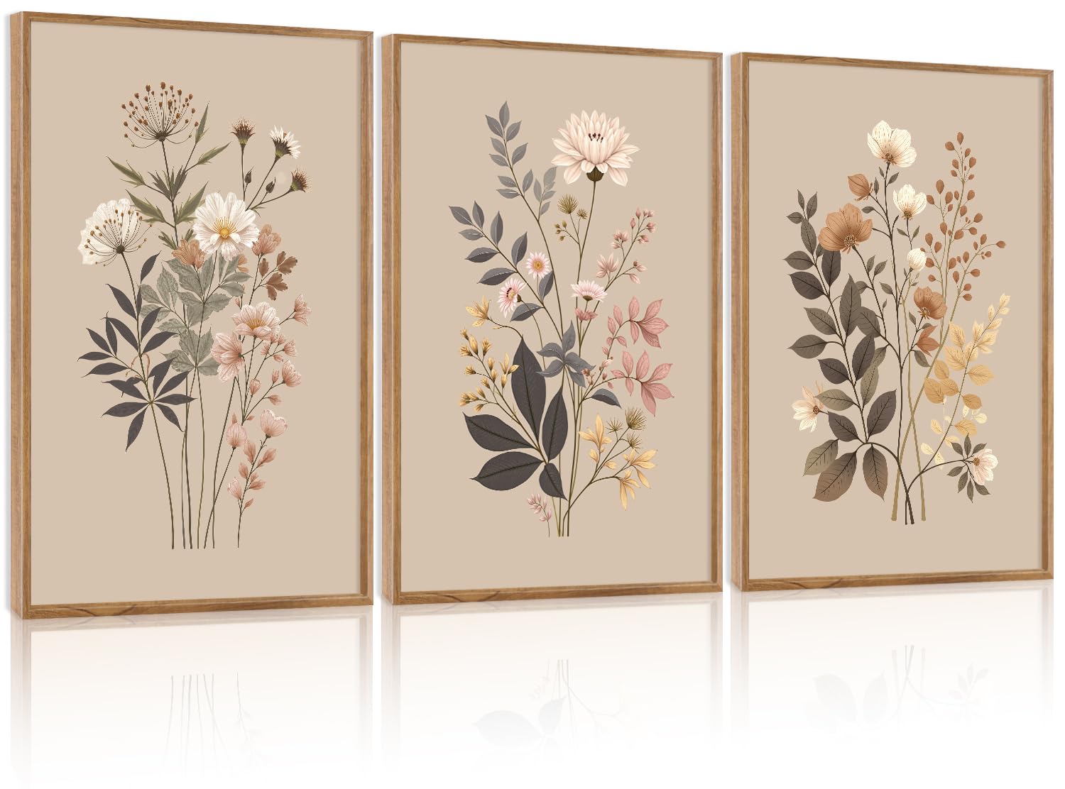 Photo 1 of CHDITB Botanical Flower Framed Canvas Wall Art Set Of 3, Modern Nature Wildflower Wall Decor, Rustic Floral Wall Painting, Vintage Flowers Art Prints For Bedroom Living Room Office Decor (12X16 Inch)