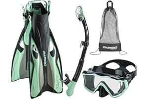 Phantom Aquatics Rapido Boutique Collection Clareza Three Window Tempered Glass Lens Mask Fin Snorkel Set with Snorkeling Gear Carry Bag