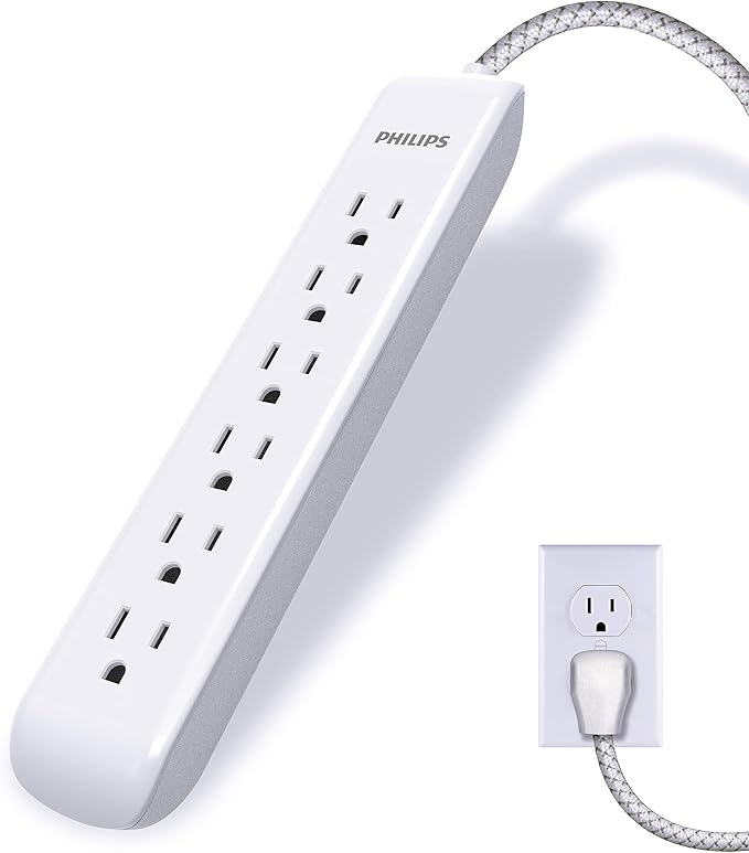 Philips 6 Outlet Surge Protector Power Strip, Designer