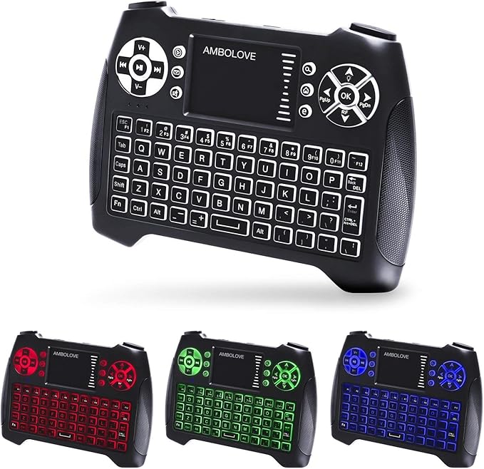Backlit Wireless Mini Keyboard with Touchpad Mouse and Multimedia Keys, 2.4Ghz USB Rechargable
