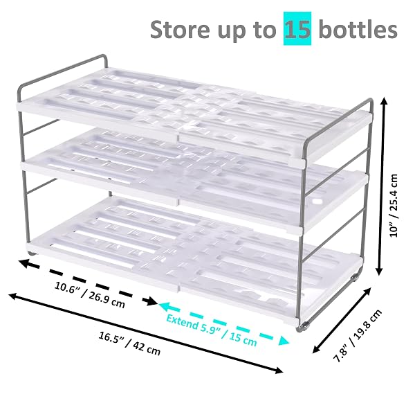 YAN & HIN WATER BOTTLE ORGANIZER FOR CABINET, 3-TIER EXPANDABLE BOTTLE STORAGE RACK, ADJUSTABLE HEIGHT HOLDS 15 BOTTLES, TUMBLER & BABY BOTTLE ORGANIZER FOR KITCHEN PANTRY COUNTER (2 PACK)