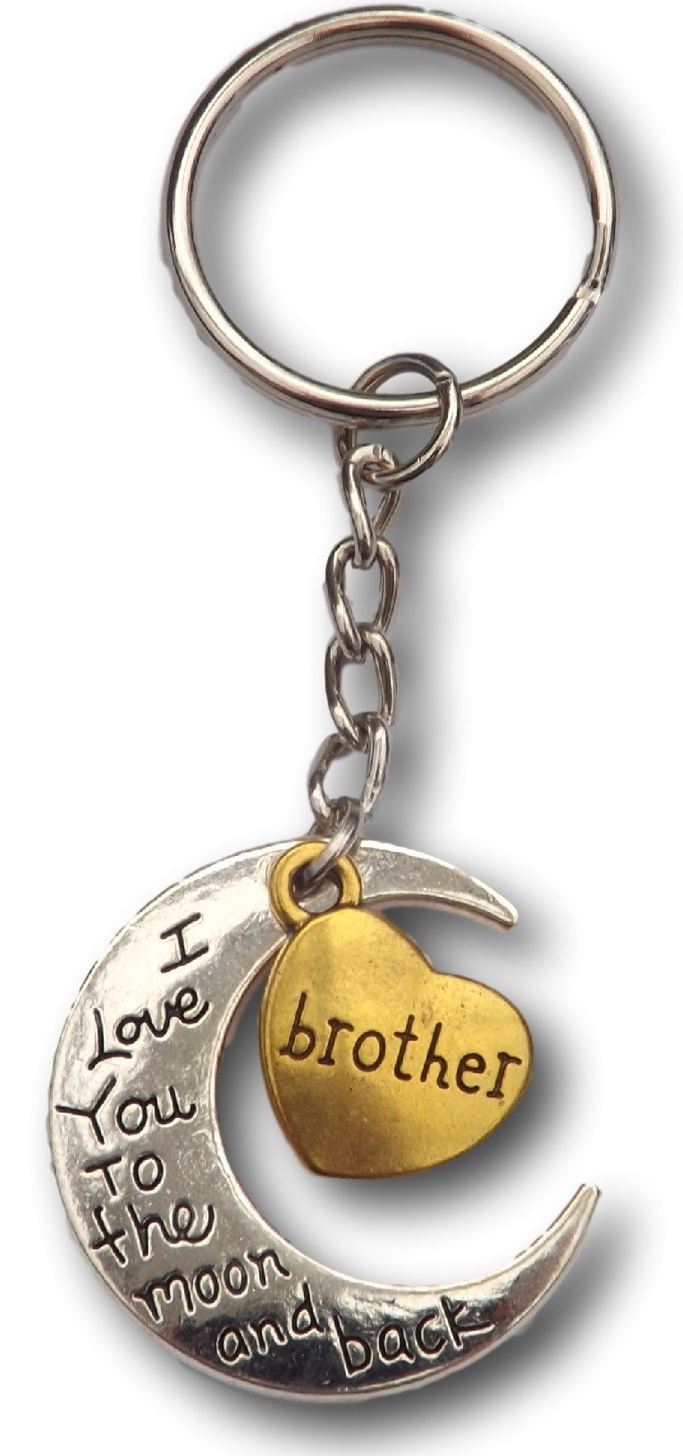 FizzyButton Gifts Keyring Brother I love you to the moon and back gold and silver tone charm key ring
