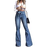 Pantete Womens High Waisted Bell Bottom Jeans Denim High Rise Flare Jean Pants with Wide Leg and Belt