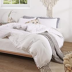 Smoofy Pom Fringe Comforter Set King Size White