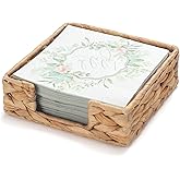 Water Hyacinth Napkin Holder for Table, Rattan Napkin Holder, Square Wicker Napkin Towel Holder for Bathroom, Kitchen, Restaurant, Decorative Tabletop Accessory, 7.5" x 7.5" x 2.5"