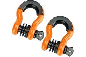 FSUON D Ring Shackle 3/4" 4.75T (2 Pack) 48000 Lbs Maximum Break Strength, with 7/8" Screw Pin, Isolator & Washers (Orange)