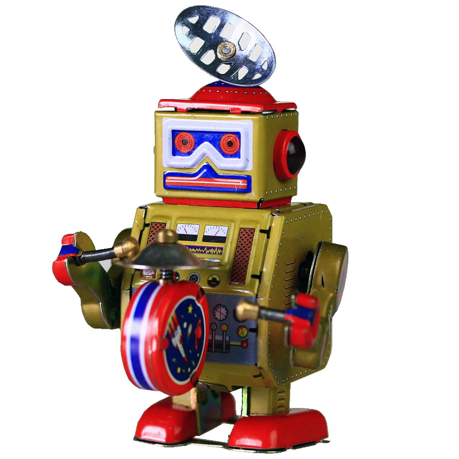 GOLD ROBOT DRUMMER TIN TOY Wind Up