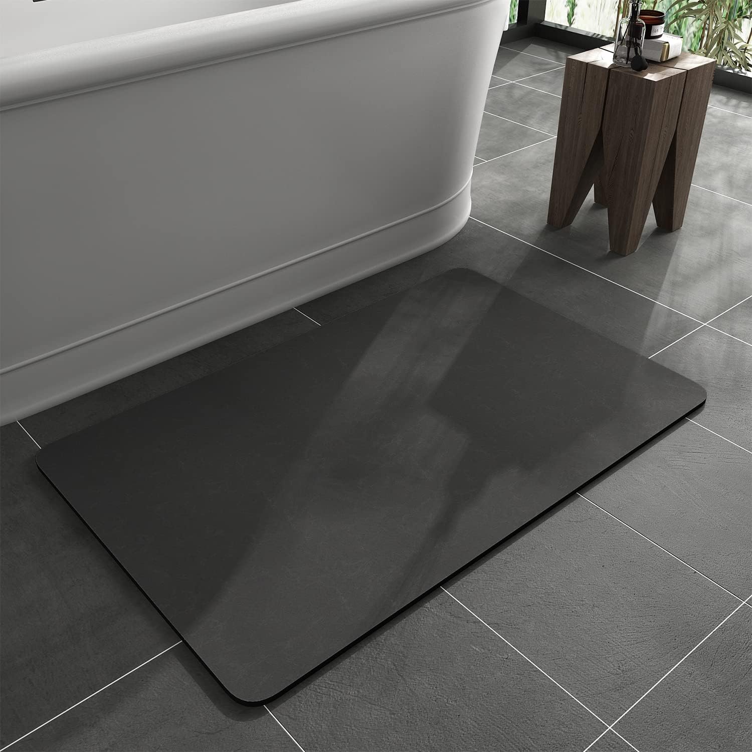 Photo 1 of Hoolqxo Diatomaceous Earth Bath mat Rubber Non Slip Super Absorbent Bath Mat Quick Dry Bathroom Rugs Thin Bathroom Floor Mats Fit Under Door- Shower Rug for in Front of Bathtub Shower,19.6"*31.4"