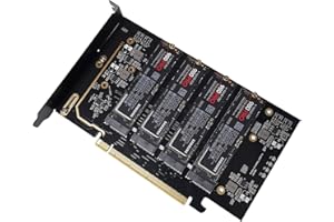 KONYEAD PCIe4.0x16 to 4 Disk nvme Expansion Card，Supports 4 NVMe M.2 2280 up to 256Gbps，M2 Adapter Card 2280 Driver Free. Bif