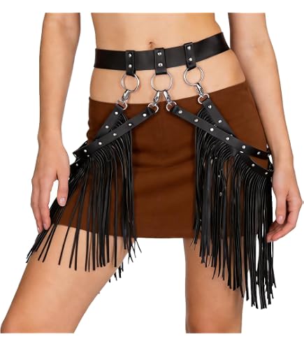 PU Leather Punk Tassel Fringe Waist Belt Harness Rave Club Music Festival Amazon.com: Pinwe Women Body Harness Garter Punk Leather  main image 2