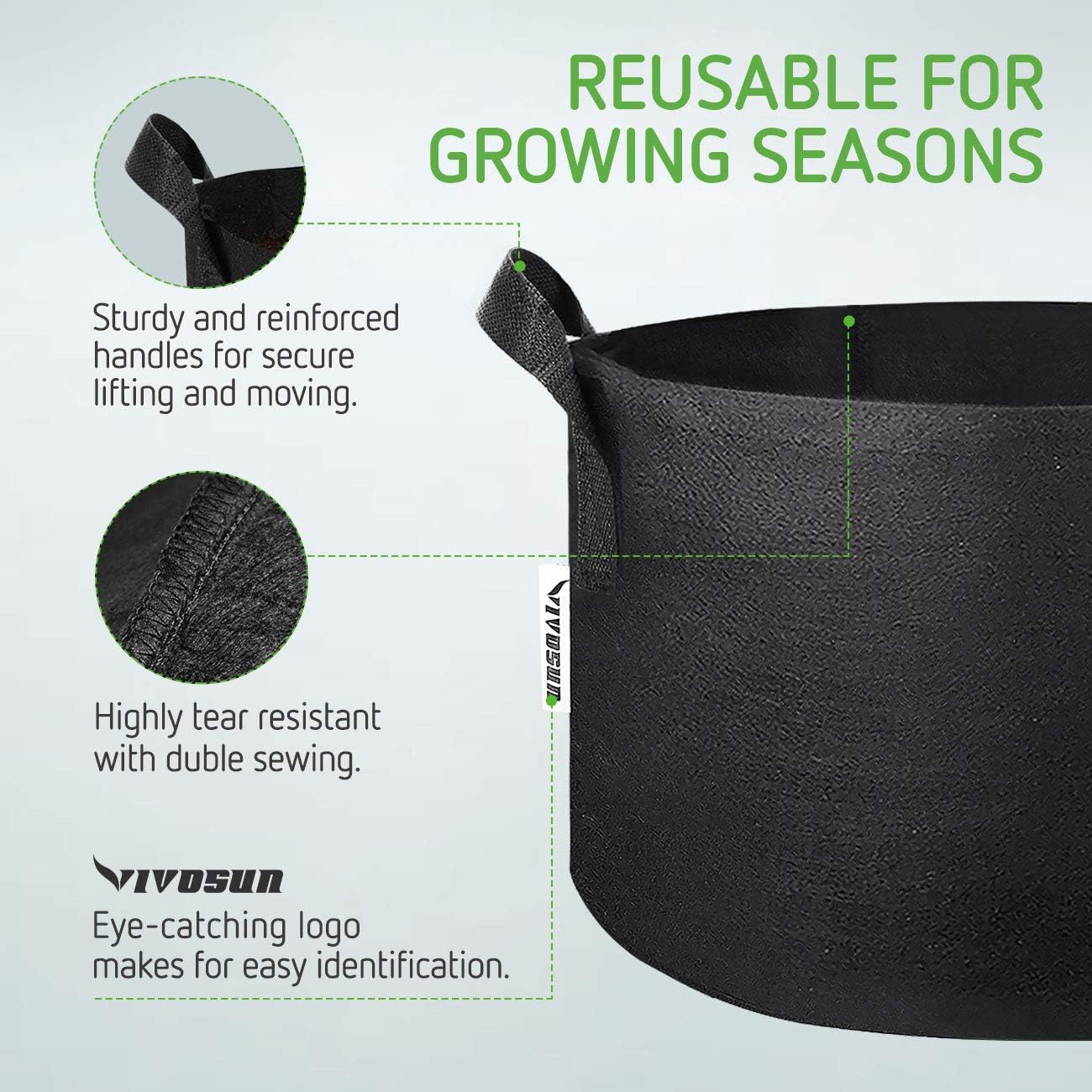 VIVOSUN 5-Pack 5 Gallon Grow Bags Heavy Duty 300G Thickened Nonwoven Plant Fabric Pots with Handles : Garden & Outdoor
