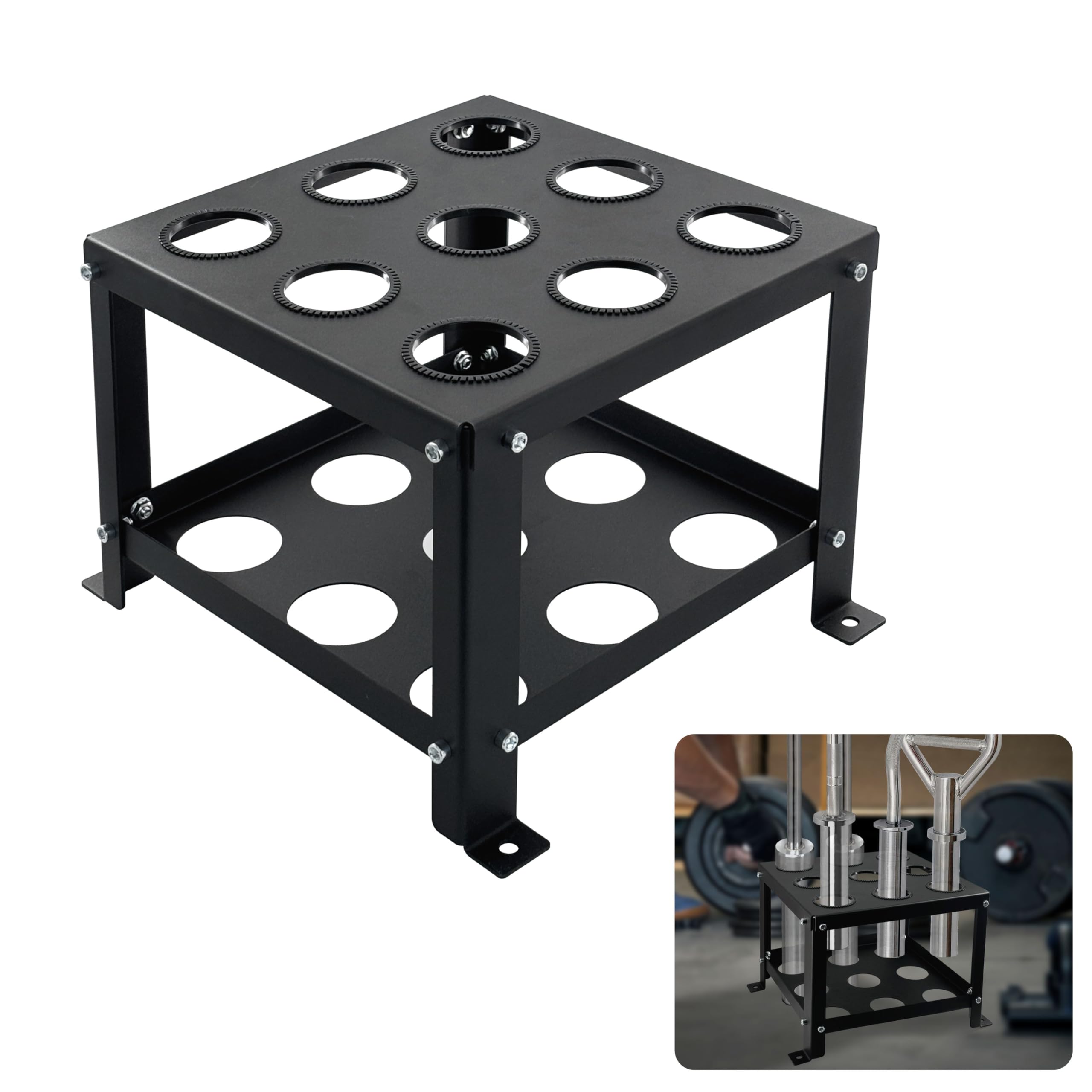 VANROUG 9 Bar Olympic Barbell Vertical Floor Stand Storage Rack, Olympic Barbell Storage Stand, Heavy Duty Vertical Barbell Holder Stand