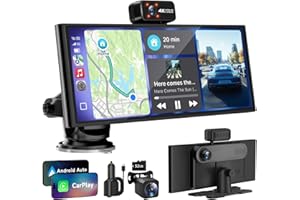 TUIFAC CarPlay Screen for Car Tablet Android Auto Smart Screen for Car, 4K Dash Cam Portable Car Play with 3 Channel Camera Backup Camera,10.26” Wireless Display FM Radio Stereo Bluetooth 5.2, 32GB Black