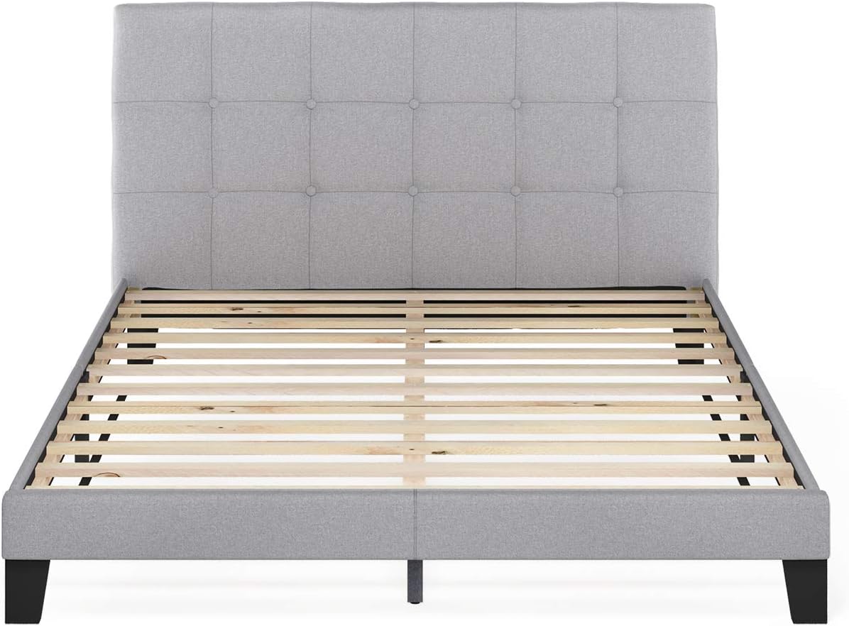 Furinno LAVAL Bed Frame, UK King Size Bedframe with Button Tufted Headboard, Upholstered Bed with Legs - Image 5