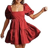 Shy Velvet Women's Casual Party Mini Summer Dresses Square Neck Short Bubble Sleeve Babydoll Dress