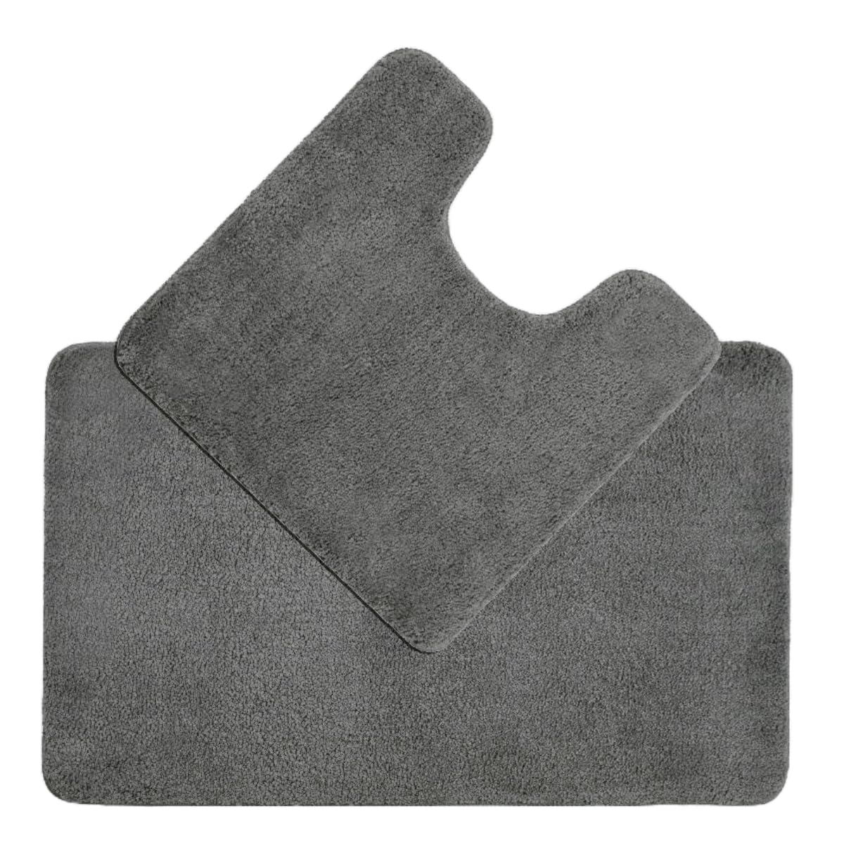 Allure Luxury Two Piece Bath & Toilet Mat Set, Non-Slip, Deep Pile Soft & Absorbent Microfibre, Quick Dry, Easy Care (Charcoal Grey)