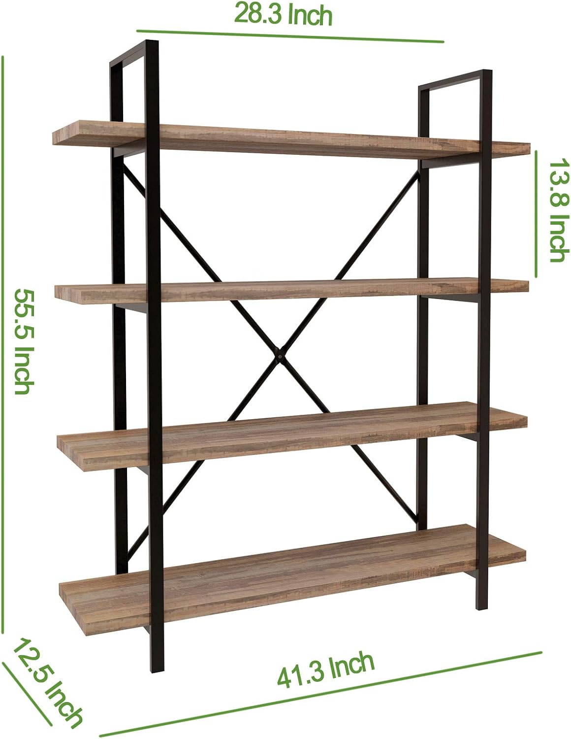 45MinST 4-Tier Vintage Industrial Style Bookcase/Metal and Wood Bookshelf Furniture for Collection,Vintage Brown, 3/4/5 Tier (4-Tier): Furniture & Decor