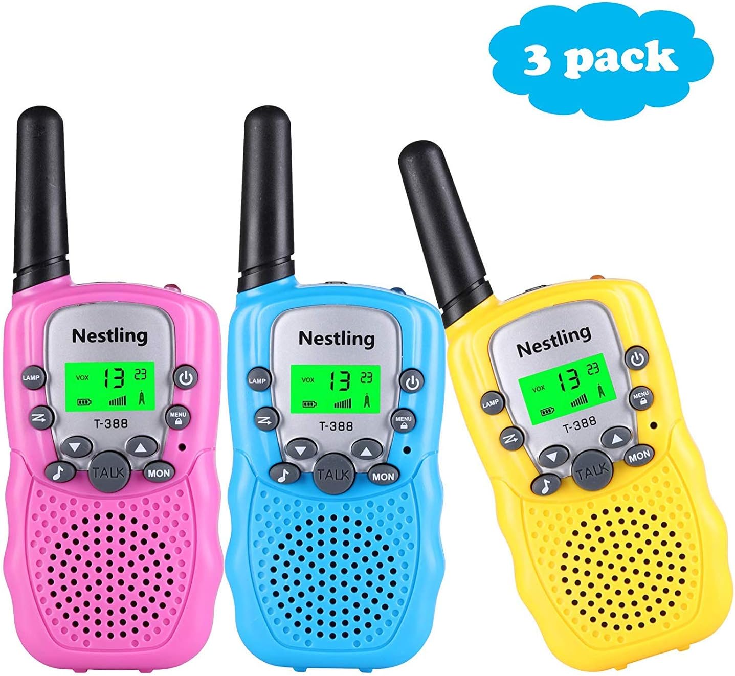HUAYUU®3 Pack Walkie Talkies for Kids, 3 Miles Range Radio Toy with Backlit LCD Flashlight, Voice Activated Walkie Talkies for Adults and Kids, Outdoor Adventures, Camping, Hiking
