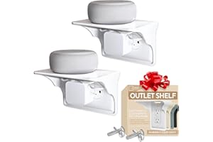 Storage Theory Power Perch - Wall Outlet Shelf Transforms Horizontal Electrical Outlet into a Space-Saving Display! Ideal for Alexa, Electric Toothbrush & More – Socket Shelf (White, 2 Pack)