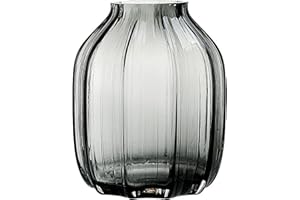 JAKY-GLOBAL Black Grey Glass Vase for Flowers,Dark Grey Bud Tall Glass Vases,H-8.0" Simple Striped Design for Home Floor Decor,Farmhouse Decor, Centerpiece Coffee Table Decorations
