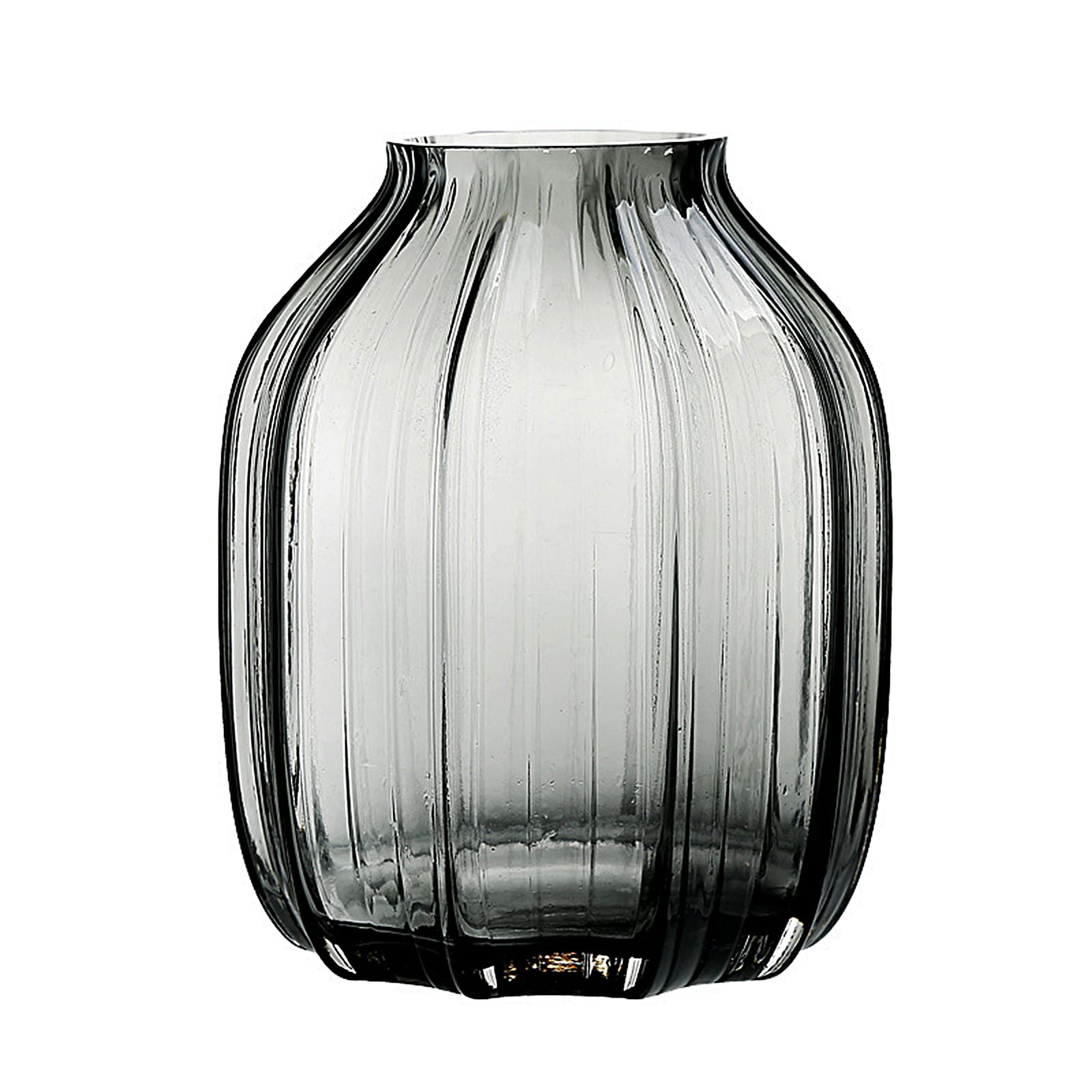JAKY-Global Black Grey Glass Vase for Flowers, Dark Grey Bud Tall Glass Vases, H-21cm Simple Striped Design for Home Floor Decor, Farmhouse Decor, Centerpiece Coffee Table Decorations