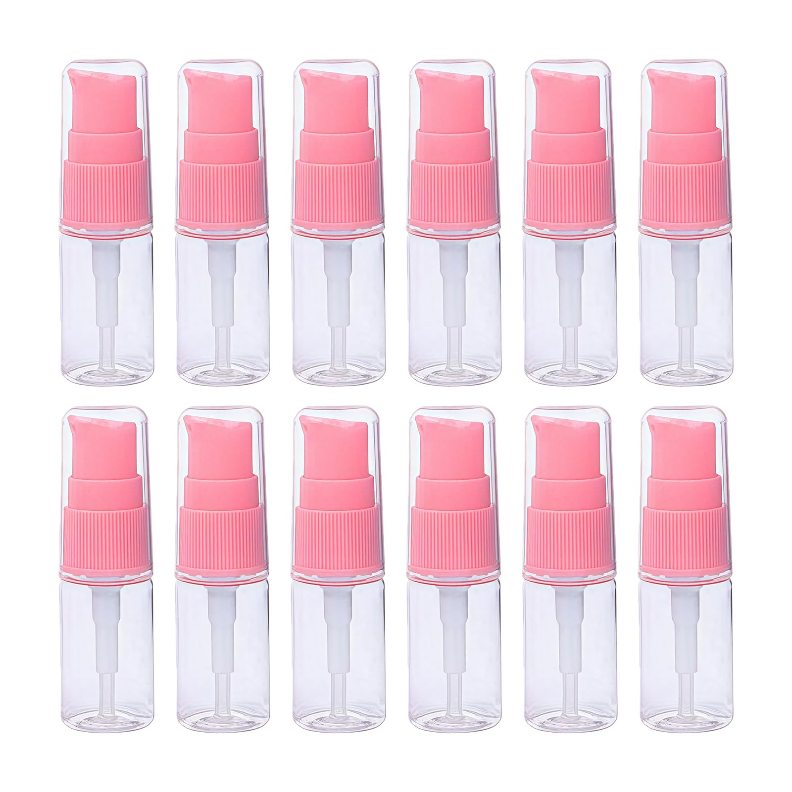 12Pcs 10ml 0.34oz Clear Lotion Pump Bottles Refillable Cosmetic Containers with Pink Press Head for Emulsion Body Wash Shampoo Travel Toiletries