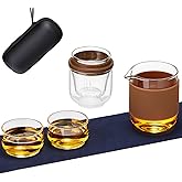 DOPUDO Glass Teacup, Infuser Tea Cup, Tea Set, Portable Glass Tea Pot Set with 1 Strainer, 2 Cups, 1 Master Mug, Clear Mug for Loose Leaf Tea, Steeping Mug with Removable Strainer and Lid.