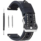 Berfine Black 22mm Genuine Leather Wristwatch Watch Band Oil Tan Vintage Watchband for Men with Stainless Buckle