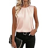 Zeagoo Womens Silk Satin Tank Tops Crew Neck Pleated Camisole Sleeveless Business Work Blouse Dressy Casual Summer Shirt