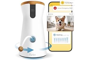 Furbo 360° Dog Camera - Unlock with Paid Plan: Home Security & Dog Safety Alerts, Rotating Pet Treat Dispenser w/ 2-Way Speaker, Smart Indoor Cam w/Phone App (3mo Minimum Subscription Required)