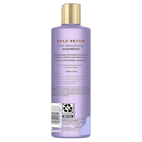PANTENE GOLD SERIES NEW LENGTHS ROOT STIMULATING SHAMPOO WITH APRICOT OIL & GREEN TEA, FOR NATURAL, TEXTURED, CURLY, AND COILY HAIR, SULFATE-FREE, PARABEN FREE, 8.5 FL OZ