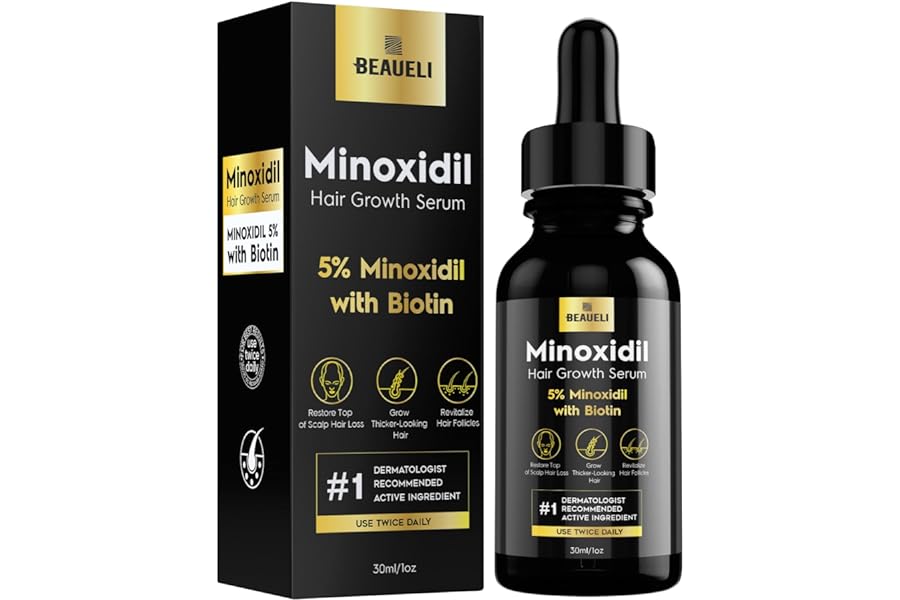beaueli 5% Minoxidil for Men & Women Hair Growth, Beard Growth, Hair Loss Treatment, Unisex Adult, Unscented Foam, 1oz