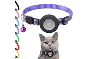 POLLY PINKS Airtag Cat Collar Breakaway Bell - Kitten Collar with Reflective Strip and Air Tag Holder - Waterproof Adjustable Pet Collar with Safety Release Buckle for Boy Girl Cats and Small Breed Dogs (Purple)