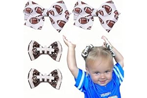 HIFANMM Football Hair Bows for Girls, 4pcs Football Printed Glitter Hair Clips, Super Bowl Baby Hair Accessories Alligator Barrettes Hair Bowknot Toddlers Kids for Party Princess Cosplay Decoration
