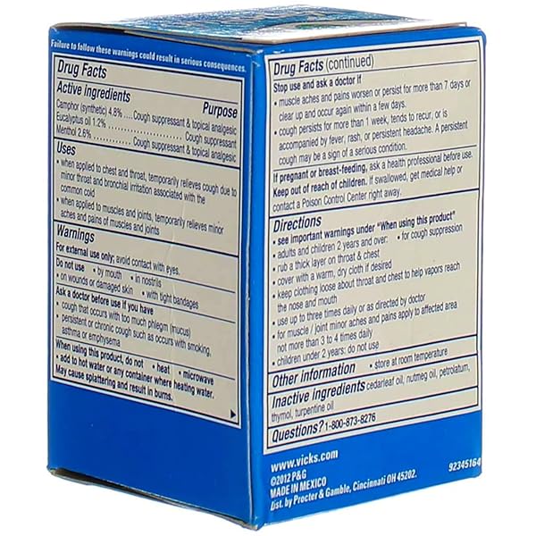 VICKS VAPORUB ORIGINAL COUGH SUPPRESSANT TOPICAL ANALGESIC OINTMENT 3.53 OZ, BEST USED FOR RELIEF FROM COLD SYMPTOMS, ACHES, AND PAINS