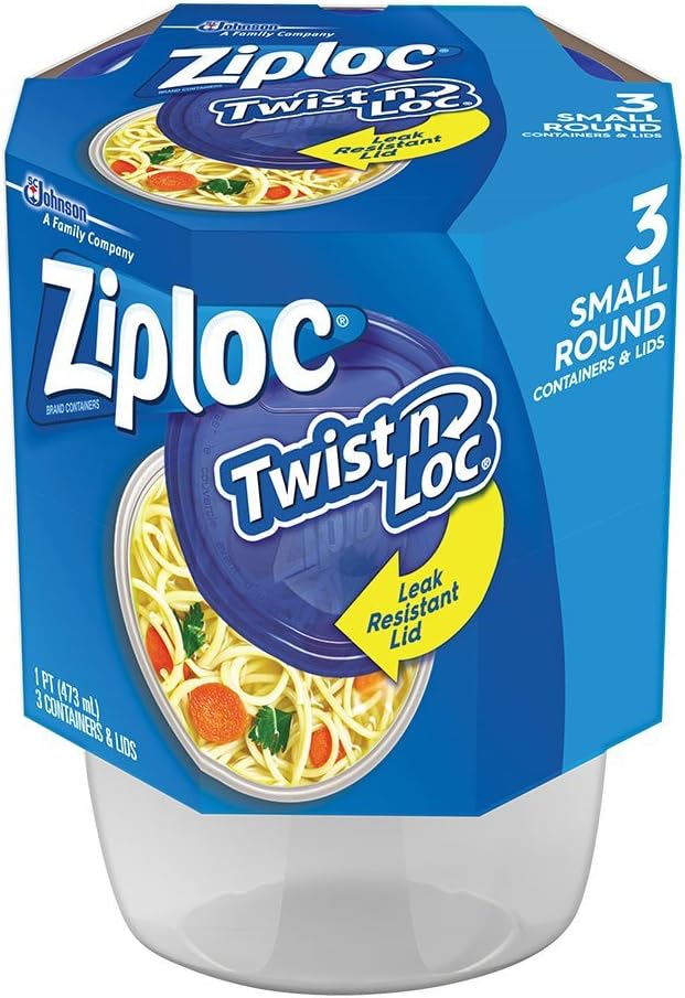 Ziploc Twist 'N Loc Containers, Small 3 Cup (Pack of 6)