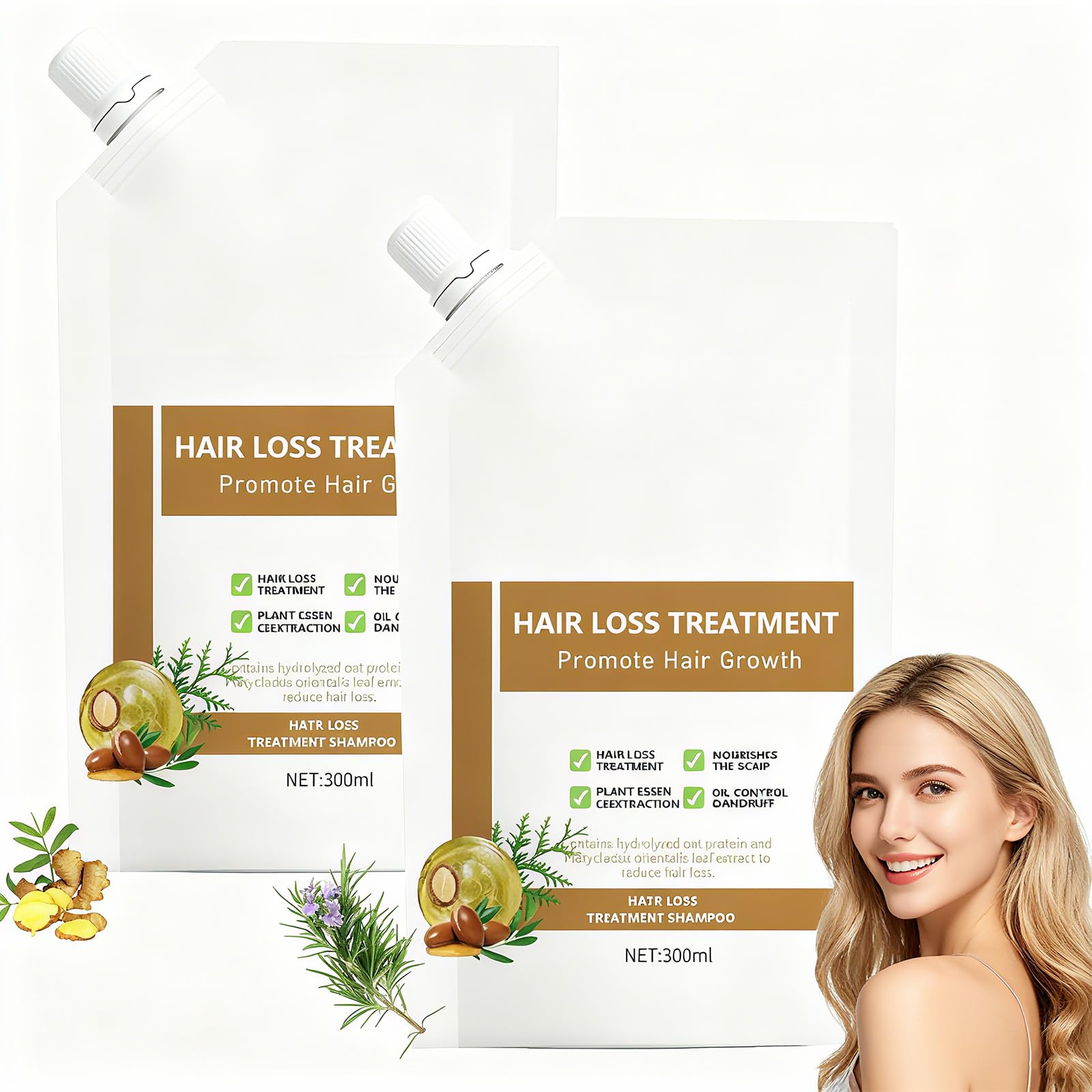 Photo 1 of 300ml Anti-Hair Fall Hair Loss Shampoo - Promote Hair Growth, Enriched with Multiple Plant Extracts, Suitable for All Hair Types (2 Bottle)