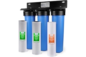 iSpring Whole House Water Filter System, Highly Reduces Sediment, Taste, Odor, and up to 99% Chlorine, 3-Stage w/ 20-Inch Sediment and Carbon Block Filters, Model: WGB32B, 1" Inlet/Outlet