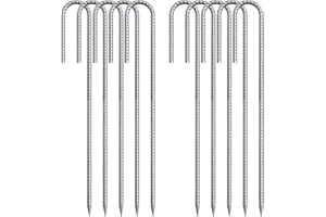 VVOKGO Rebar-Stakes-12-Inch Galvanized Ground Spikes,10 Pack J Hook Tent Stakes Heavy Duty Anti-Rust Fence Anchors with Chisel Point End, Securing Pins, Soccer Goals, Camping Tents, Garden Decoration